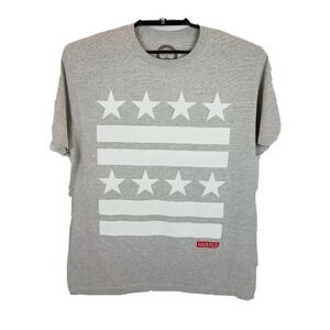 Locked And Loaded MEN'S SIZE LARGE T-Shirt Stars And Stripes Gray and White PATR
